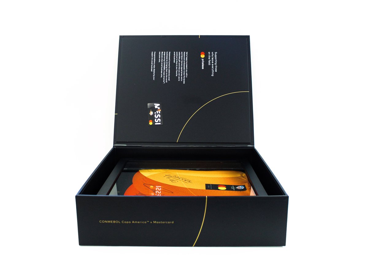 Public relations box between CONMEBOL Copa America and Mastercard. Positioned open to show box content.
