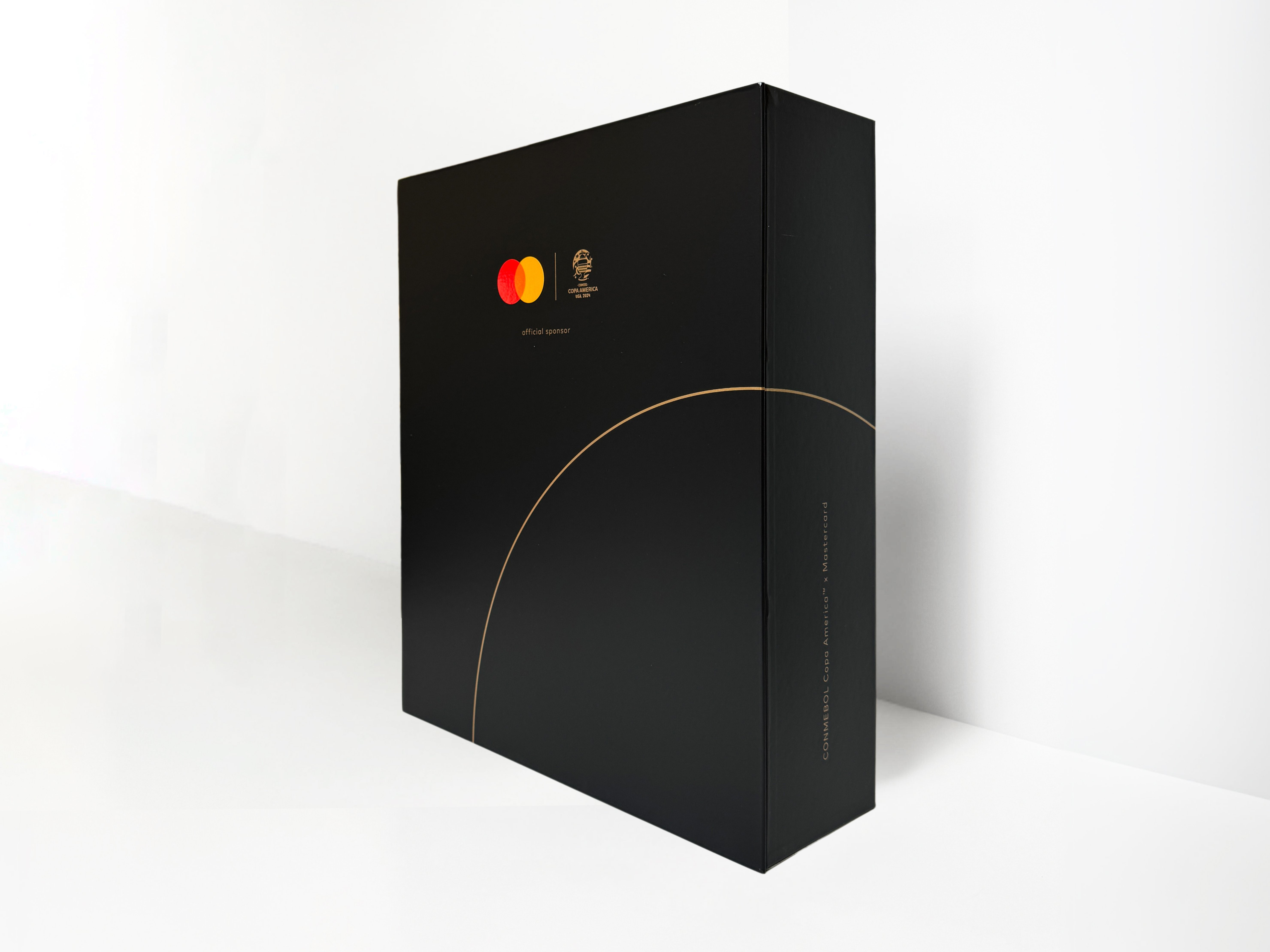 Conmebol Copa America X Mastercard public relations box sealed and positioned standing tall like a powerful presece.