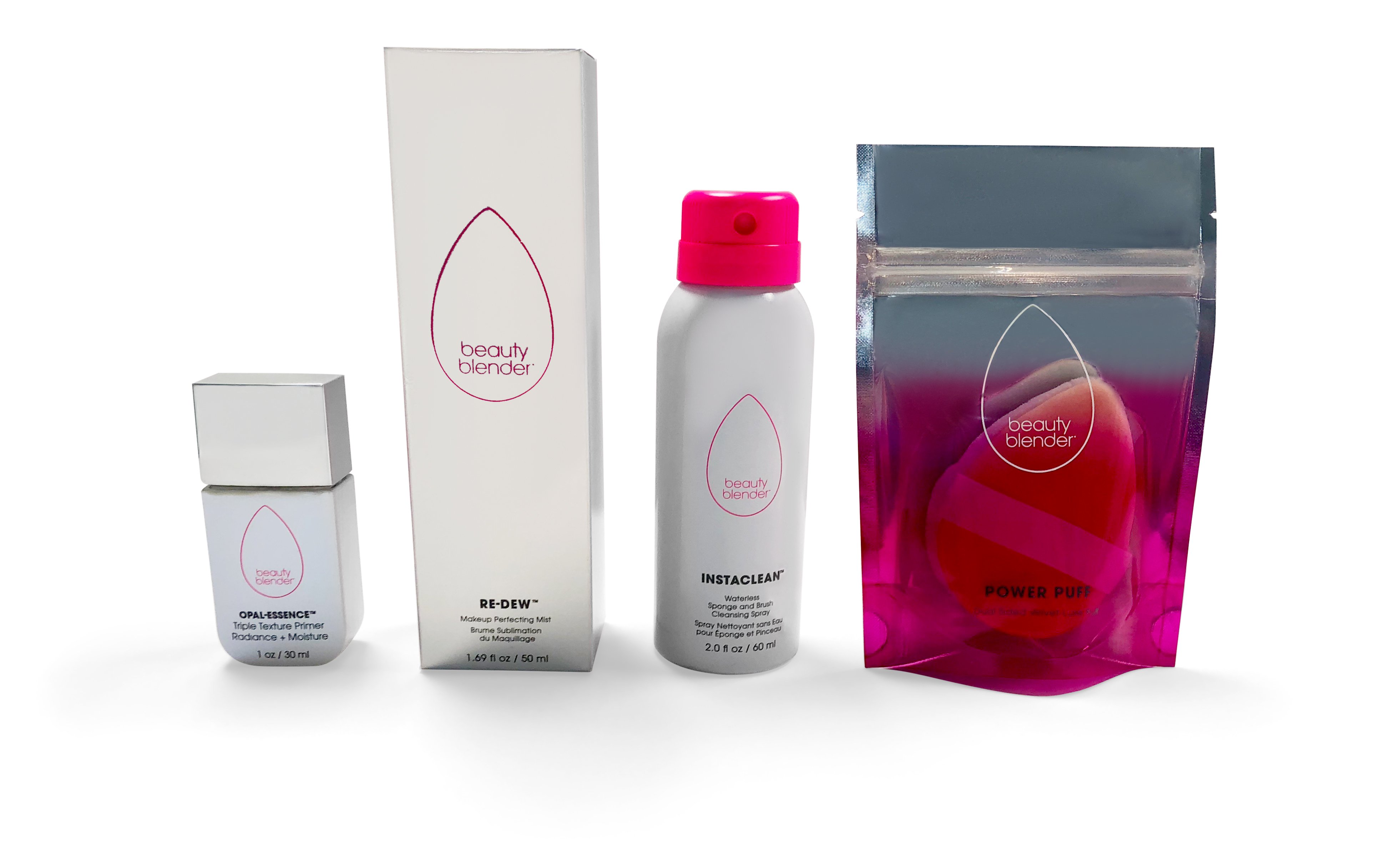 Beauty Blender kit including a beauty blender, setting spray, hygiene mist, and beauty blender cleaning spray.