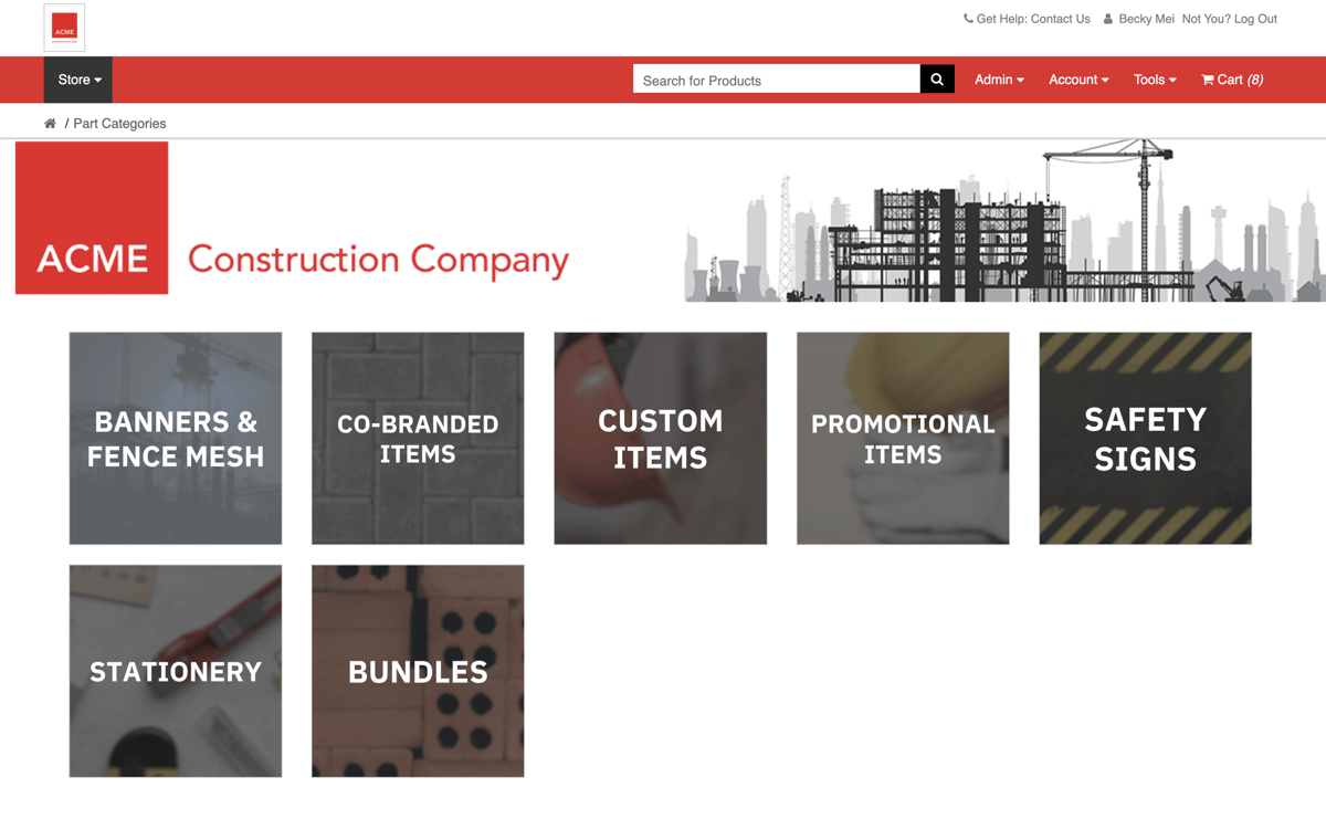 ACME Construction Web to Print Storefront