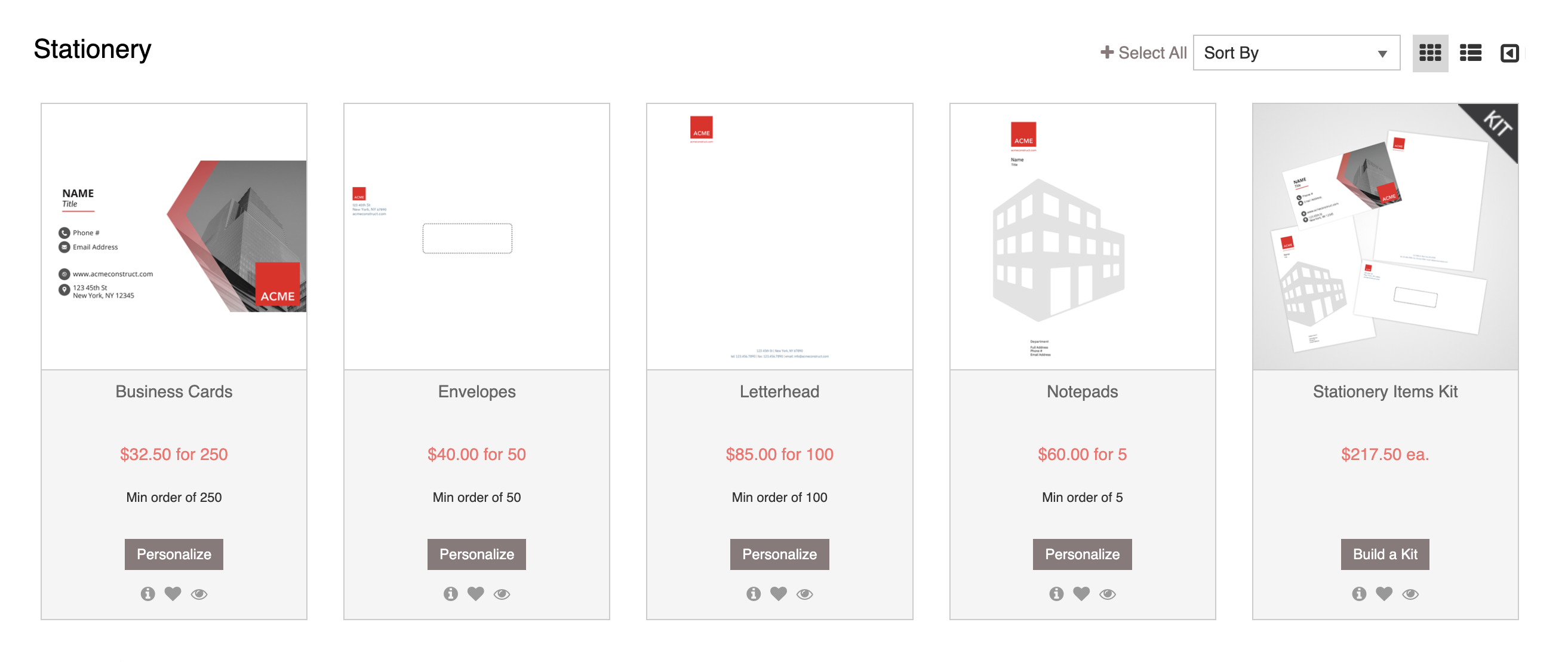 Stationary section of the online storefront. 