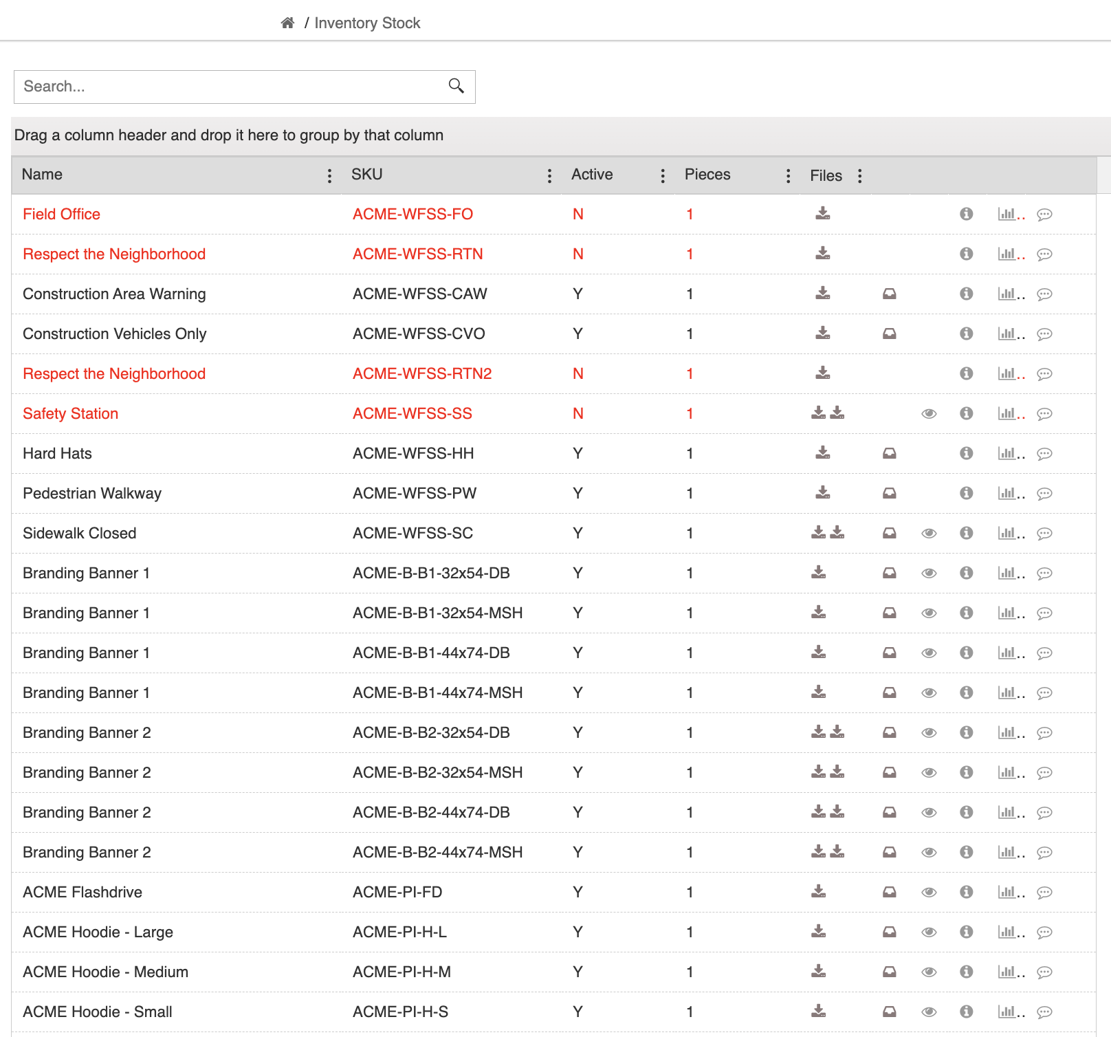 Up to date record of all ordered stock through the online storefront. If there is anything in active production, the quantity, name, and SKU