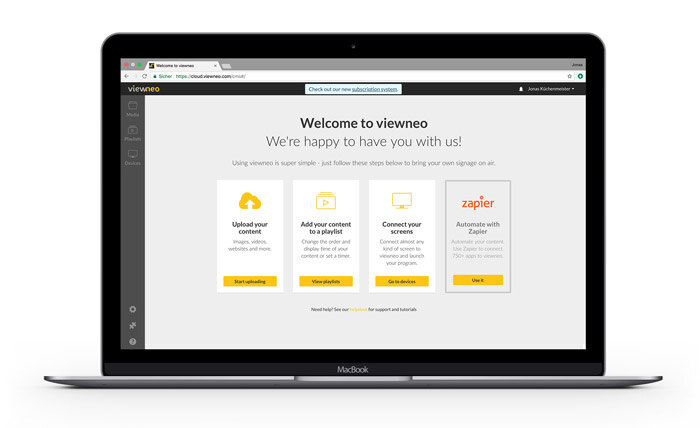 viewneo welcome page displayed on a laptop screen.